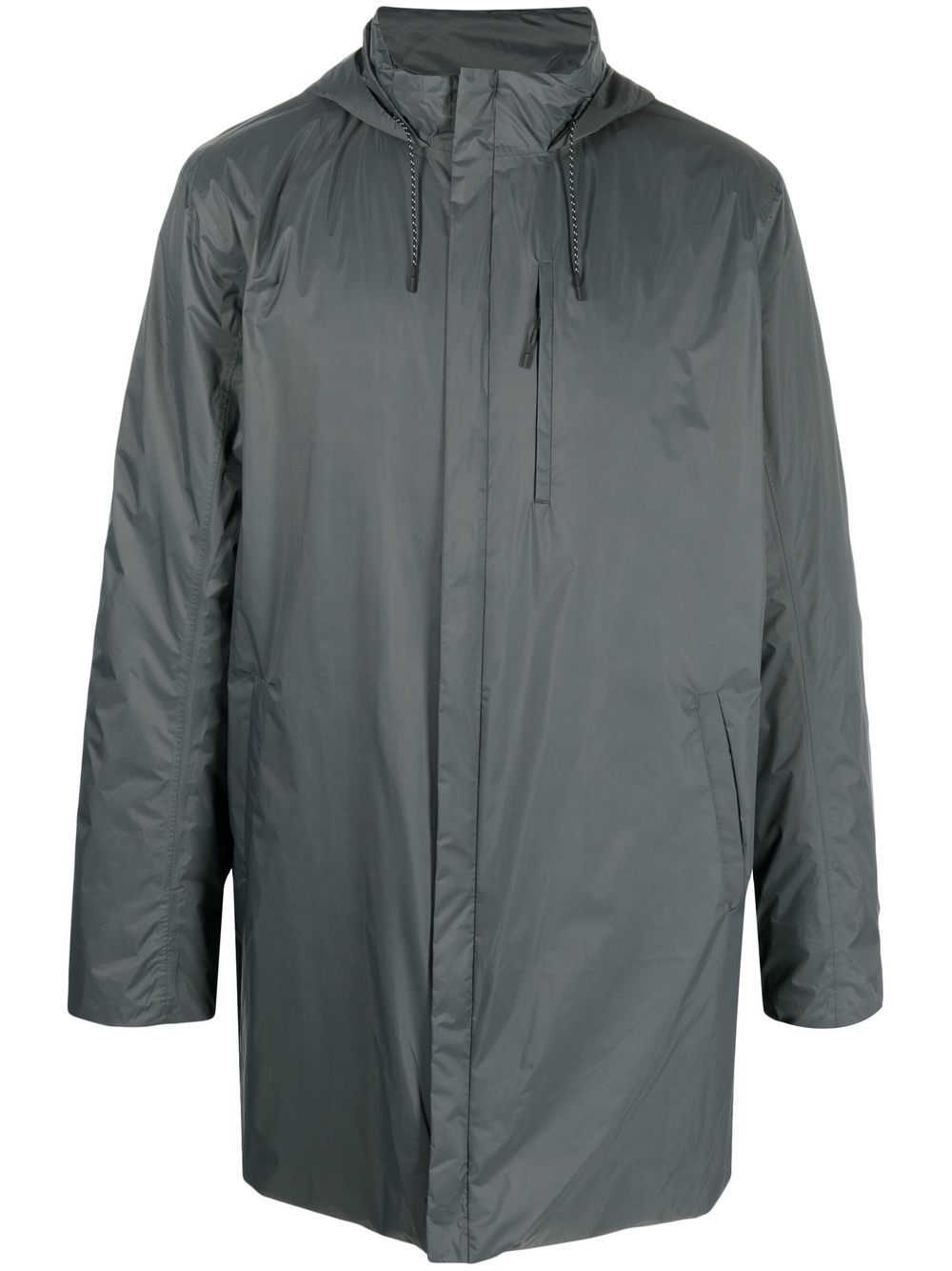 zip-up hooded raincoat