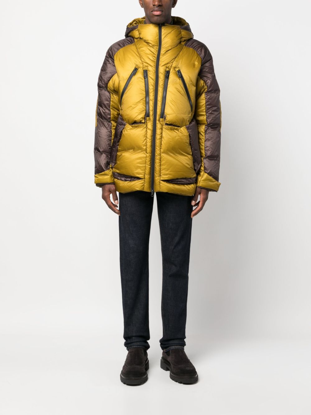 two-tone hooded down jacket