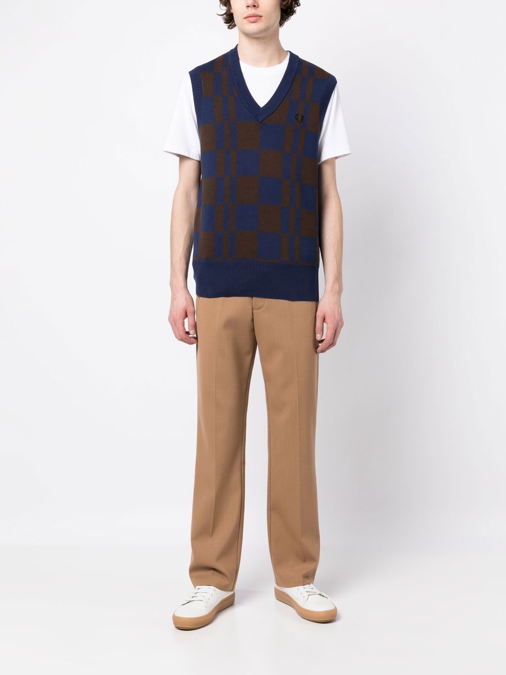 Gilet en tricot à col en V à damier