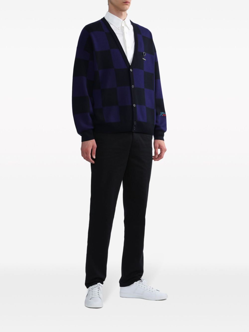 x Raf Simons logo-appliqué checkered cotton cardigan