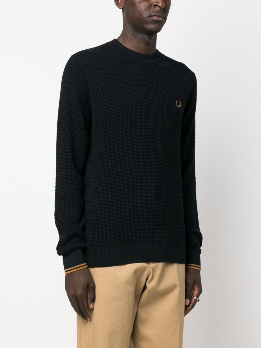 logo-embroidered waffle-knit jumper