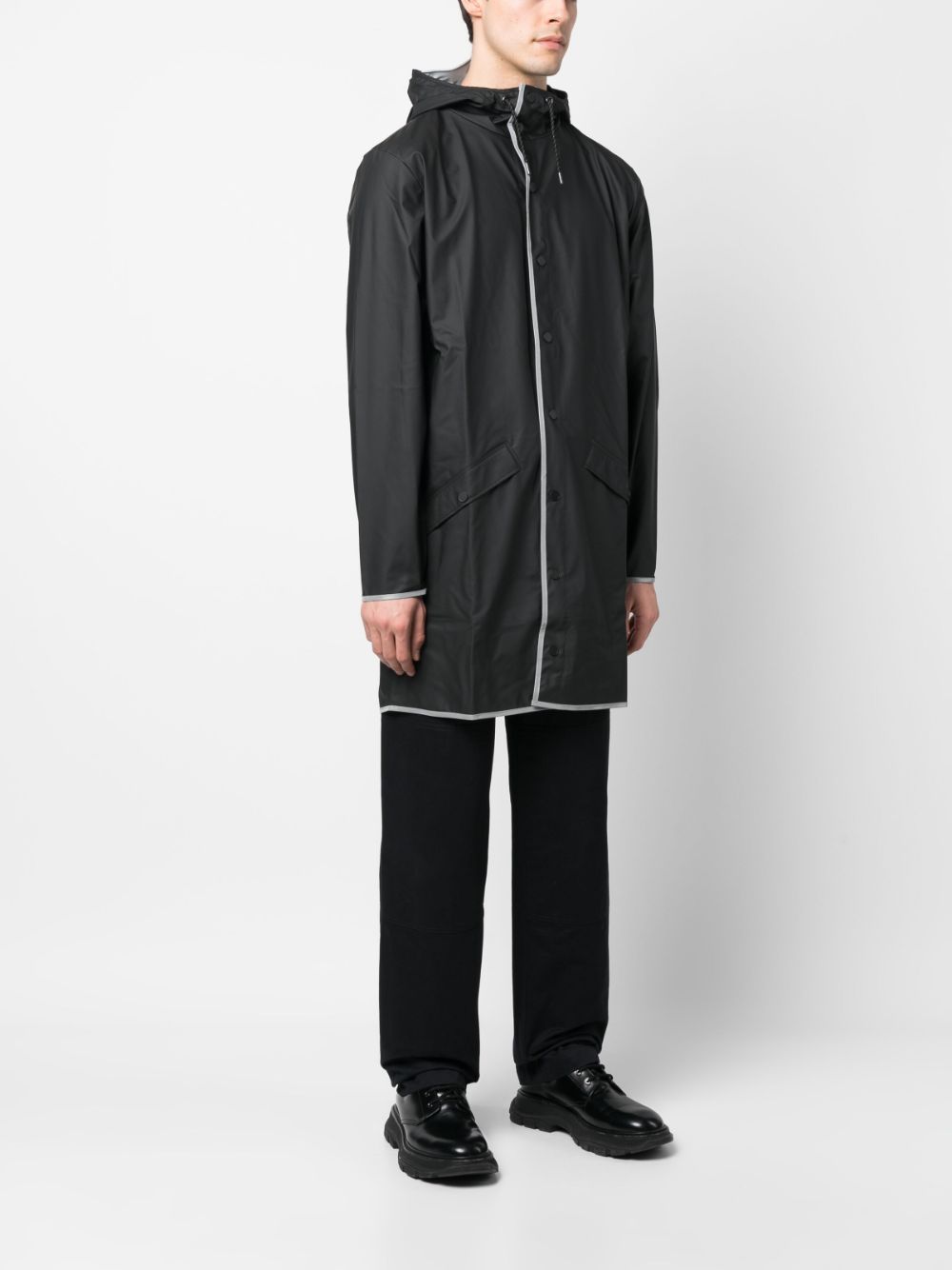 zip-up hooded raincoat