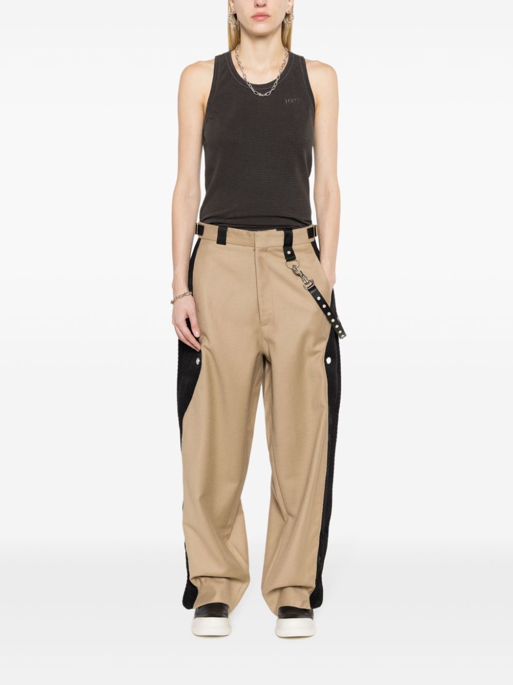 mesh-panelled wide-leg wool trousers