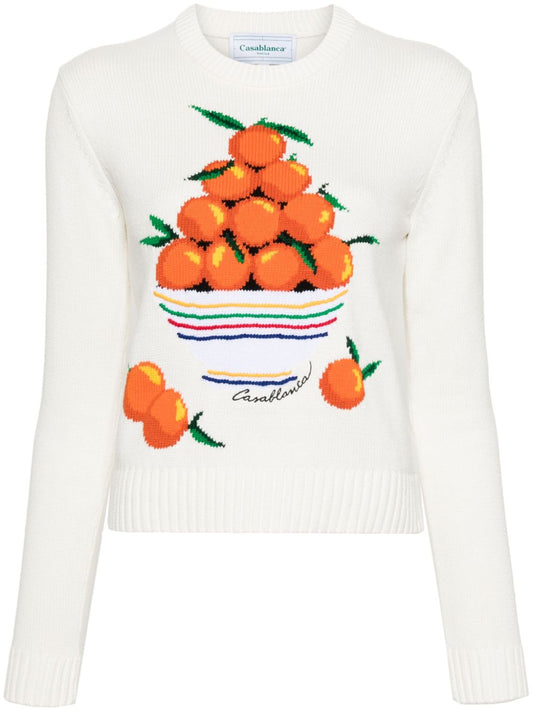pull en coton tricoté en intarsia à motifs