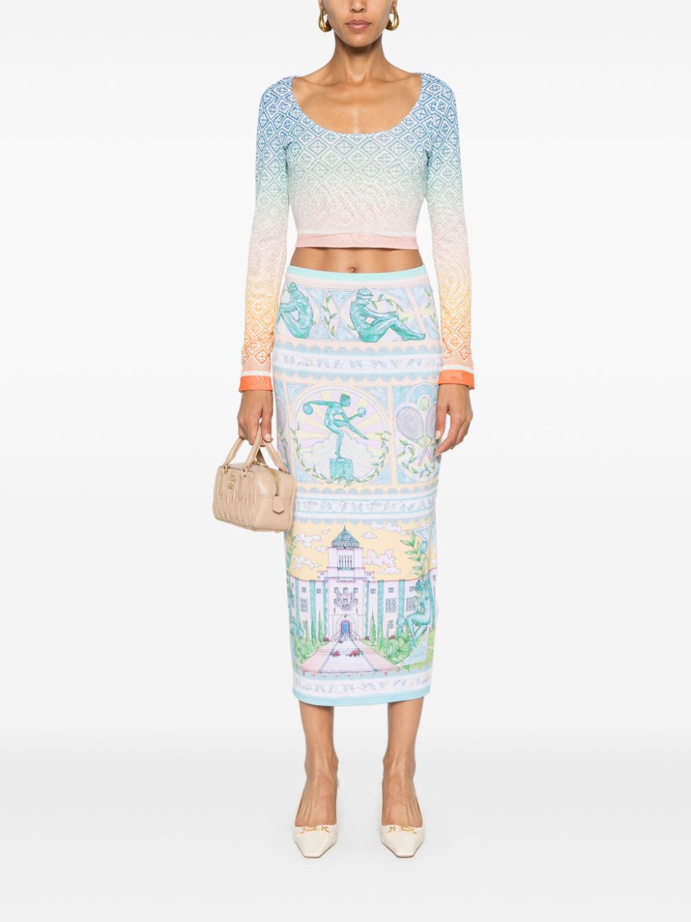 Vase-print midi skirt