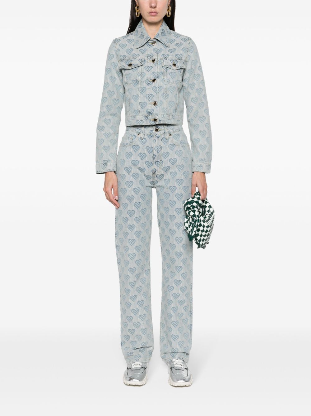 veste en jean à monogramme en jacquard et cœur