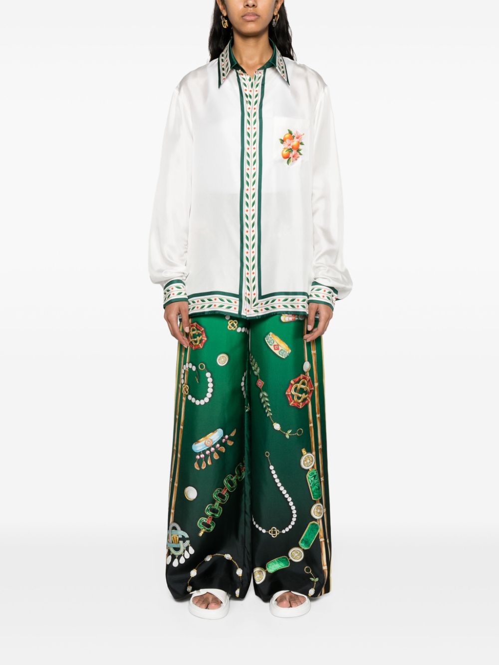 graphic-print silk trousers