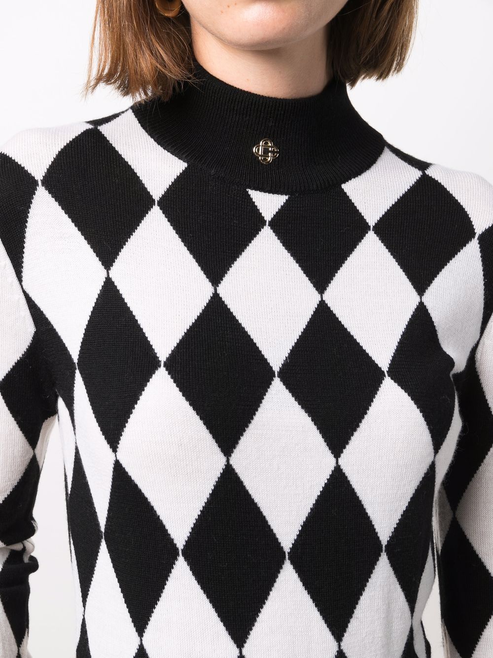 pull en laine mérinos à imprimé losanges