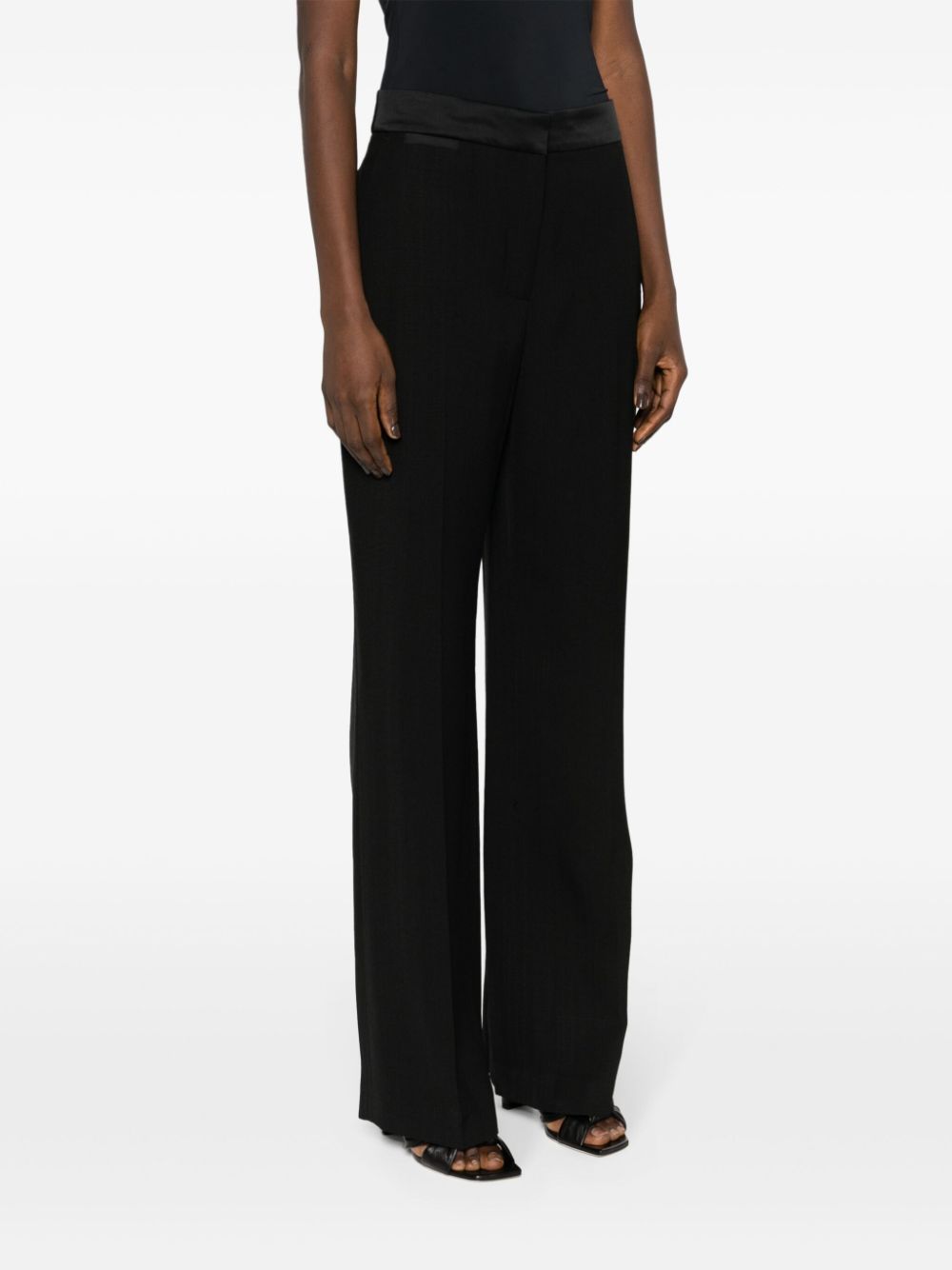 pressed-crease long-length straight-leg trousers