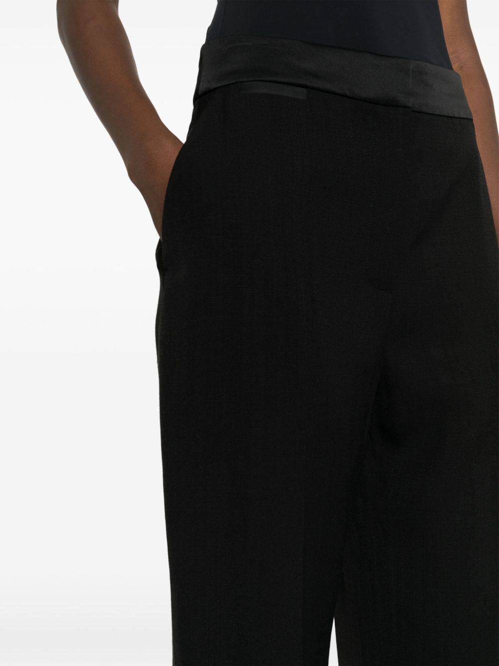 pressed-crease long-length straight-leg trousers