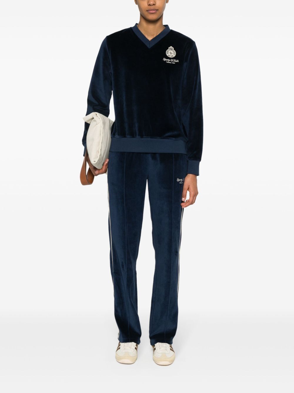 logo-appliqué velour sweatshirt