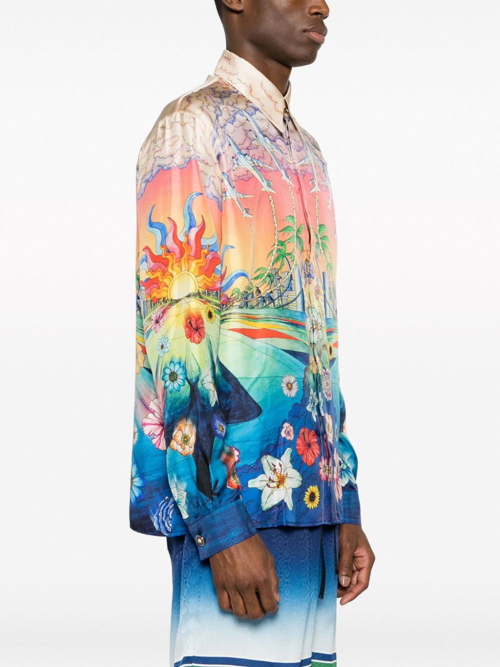 graphic-print silk shirt