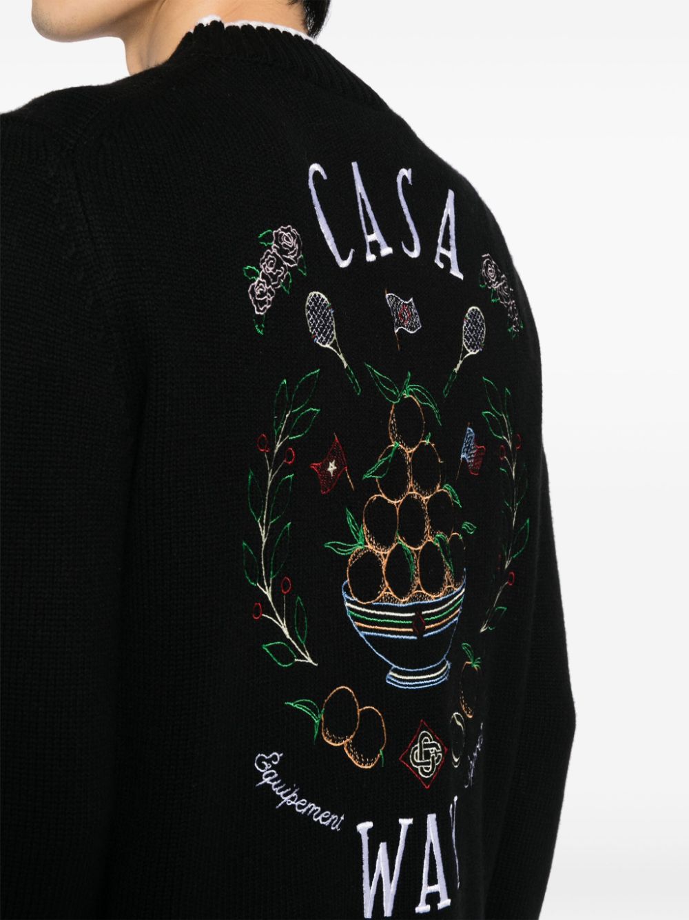 logo-embroidered merino wool cardigan