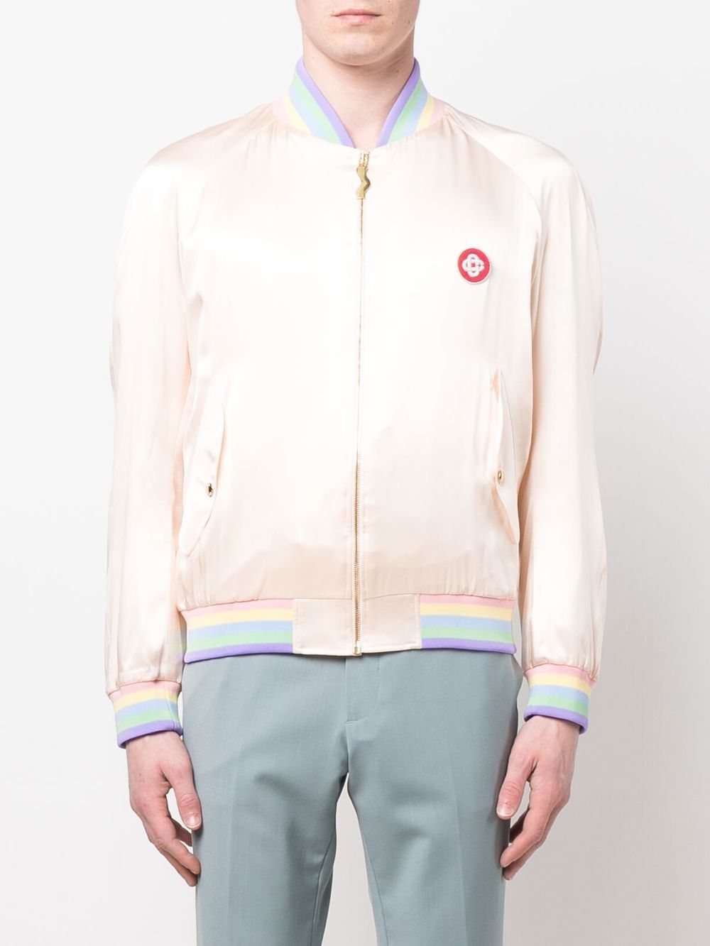 silk logo-embroidered bomber jacket