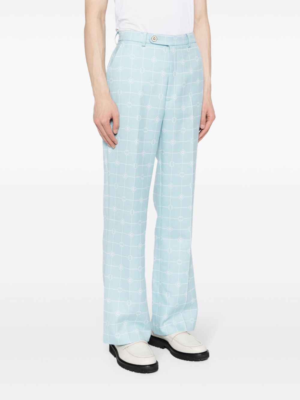 Pantalon en laine jacquard monogramme cœur