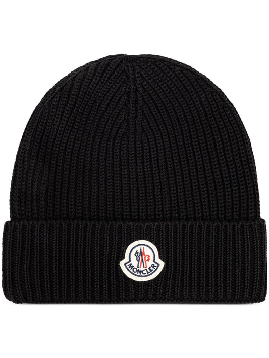 logo-appliqué ribbed-knit beanie