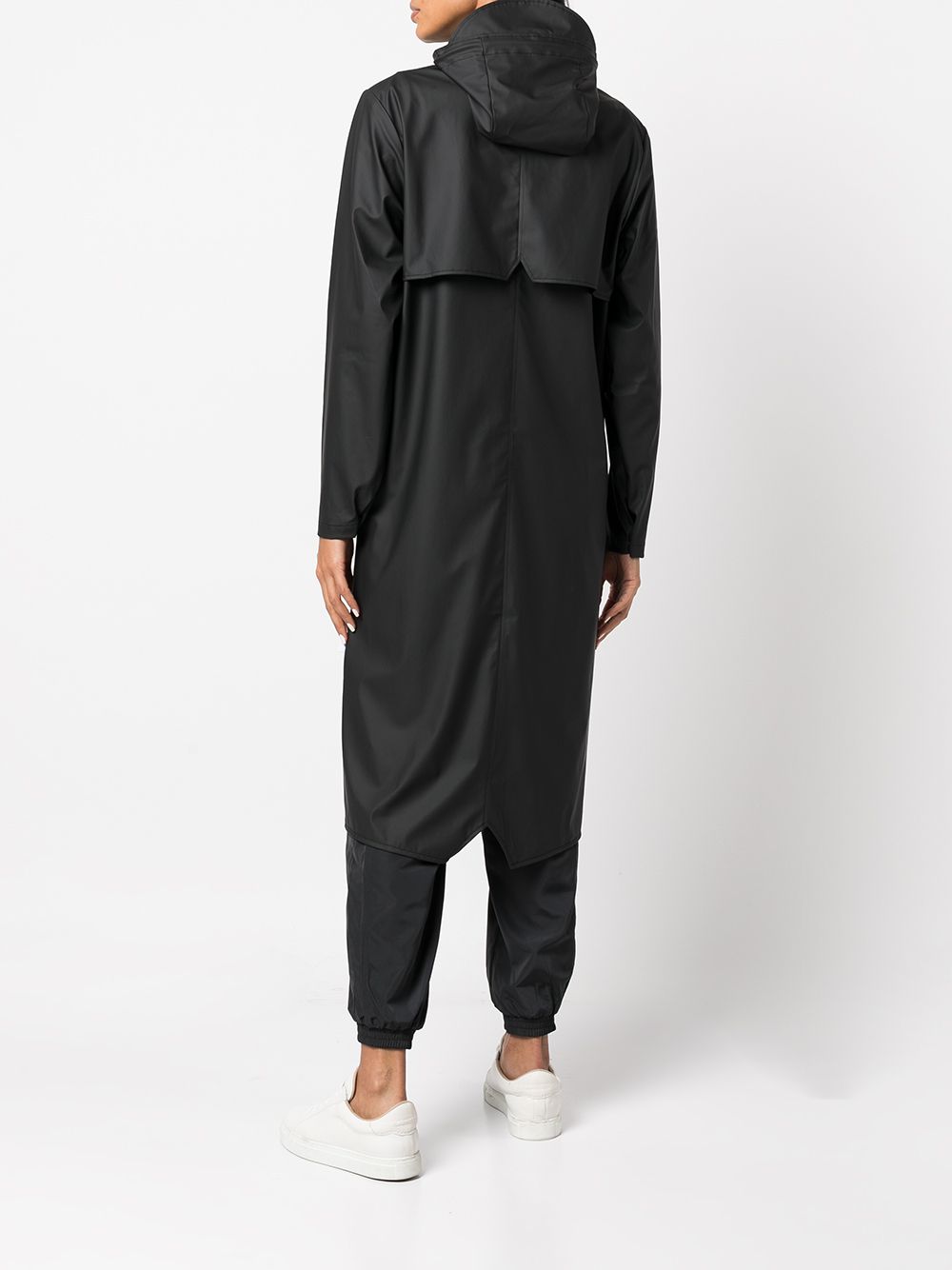 Longer drawstring-hood raincoat