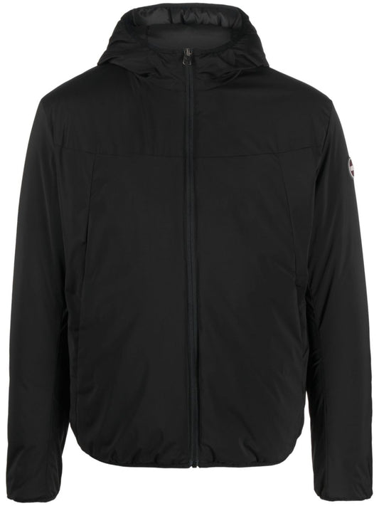 logo-patch zip-up hooded jacket