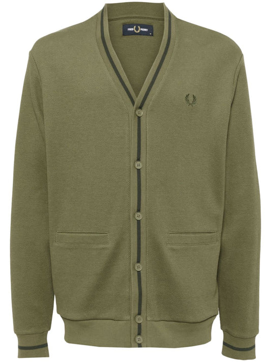 logo-embroidered button-up cardigan