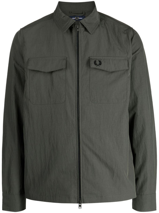 logo-embroidered zipped shirt jacket