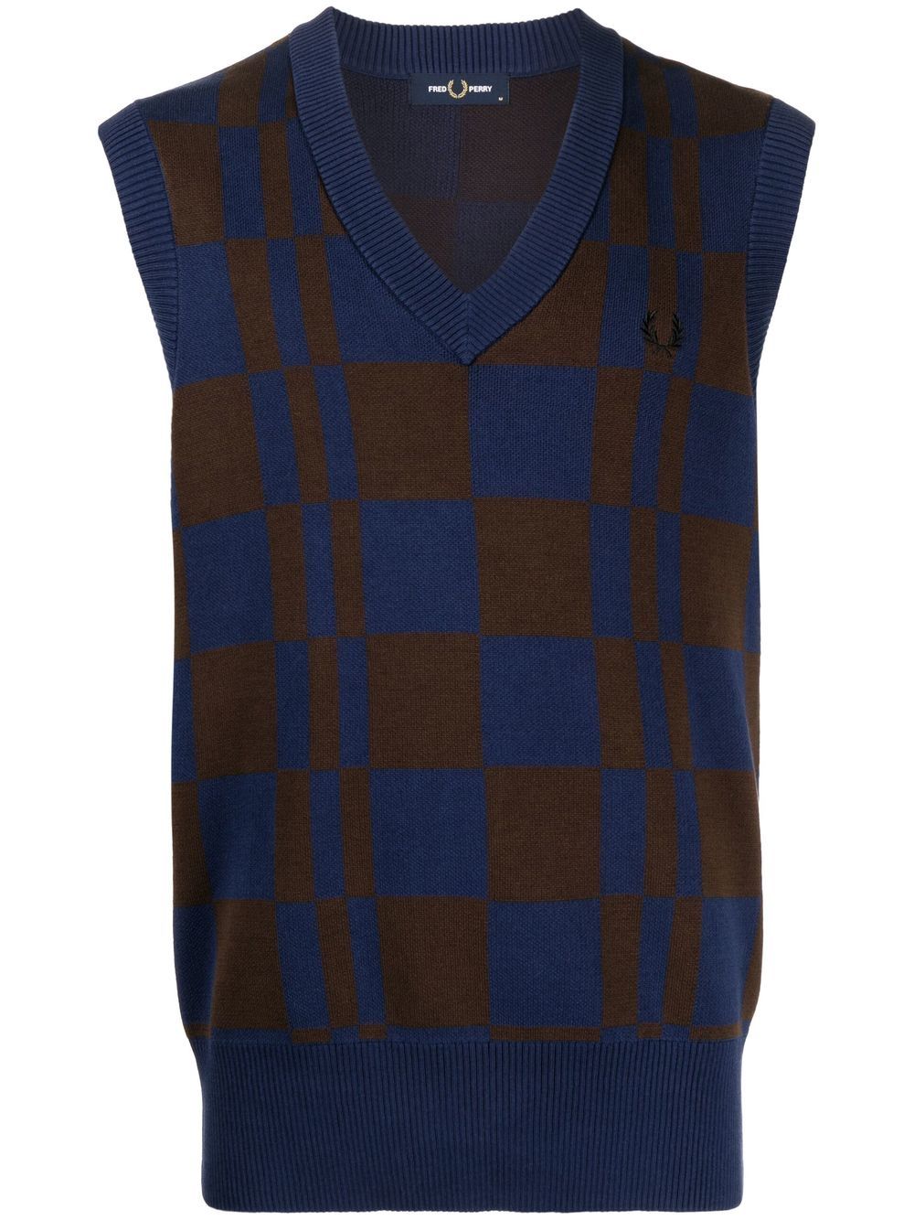 Gilet en tricot à col en V à damier