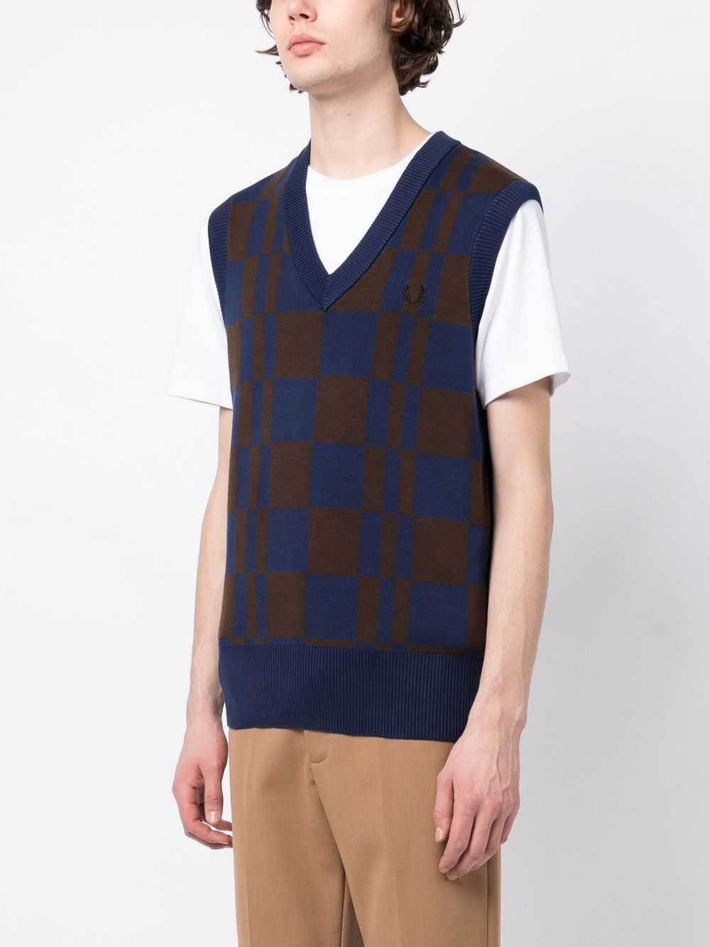 Gilet en tricot à col en V à damier