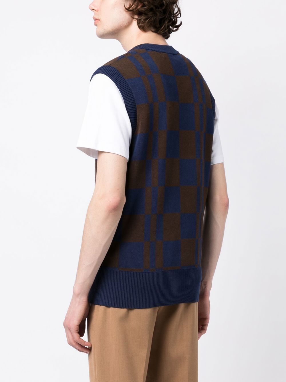 Gilet en tricot à col en V à damier