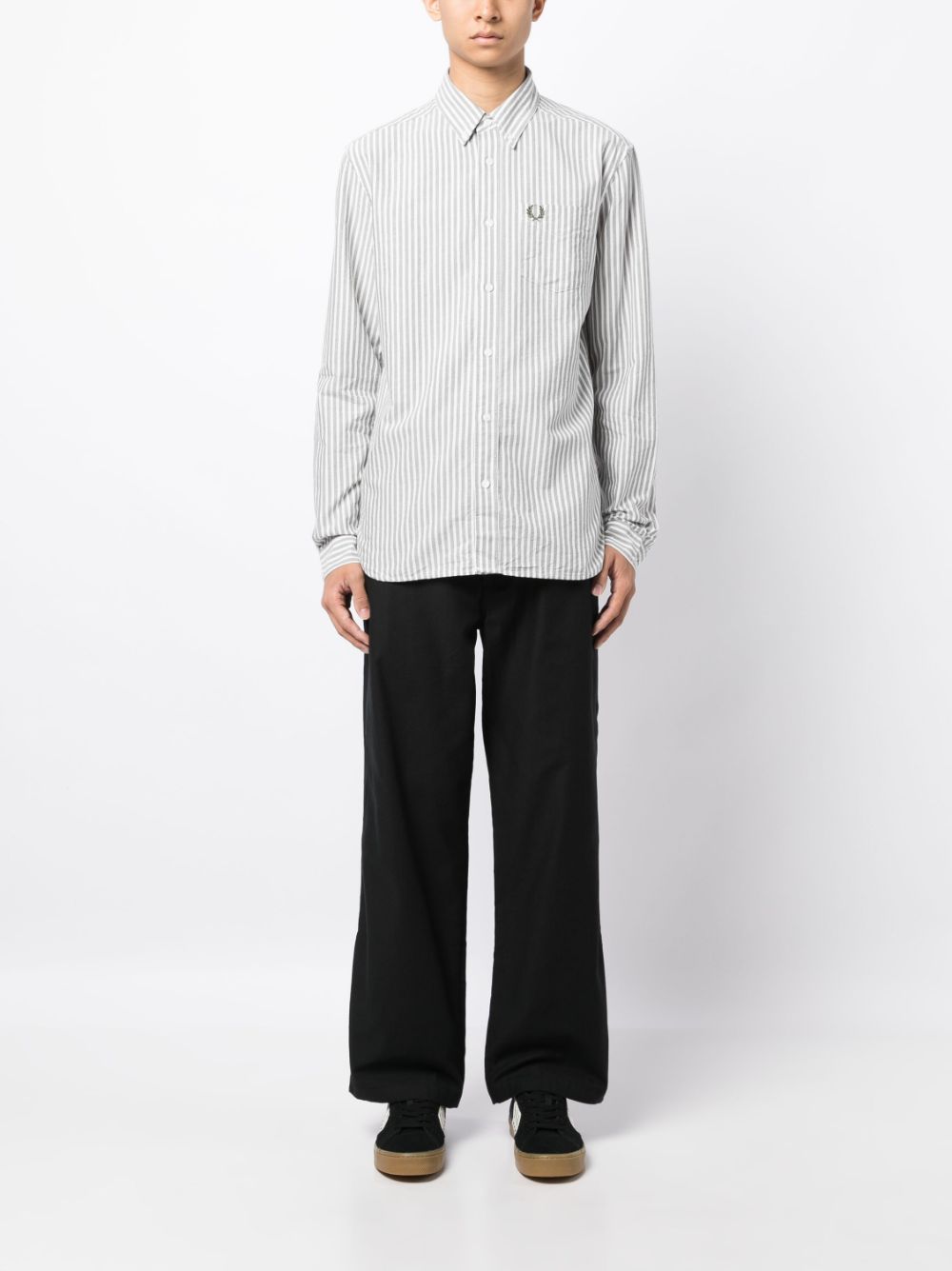 logo-embroidered striped cotton shirt