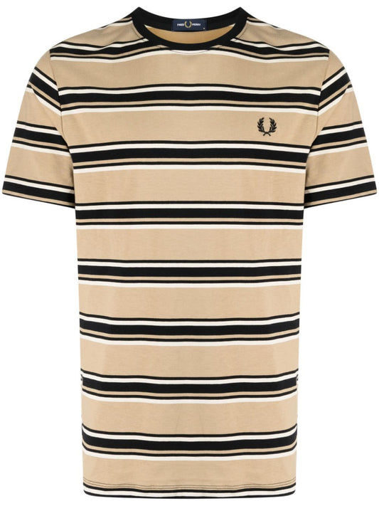 logo-embroidered striped cotton T-shirt