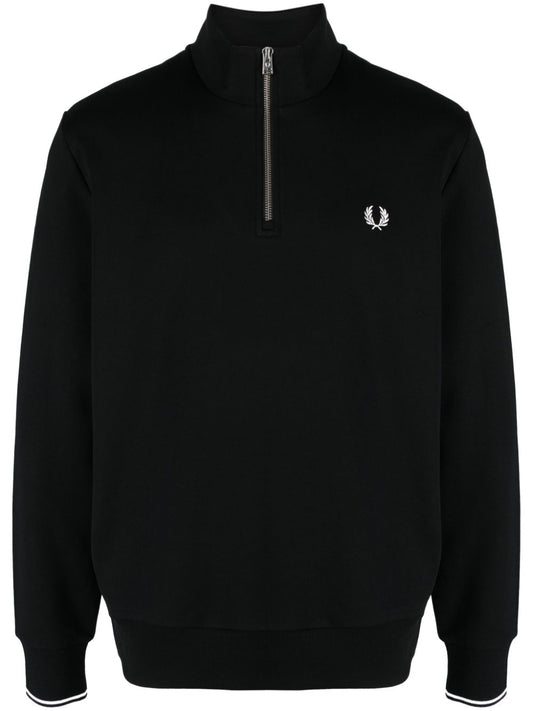 logo-embroidered zip-up jumper