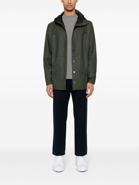 veste de pluie boutonnée avec capuche et cordon de serrage
