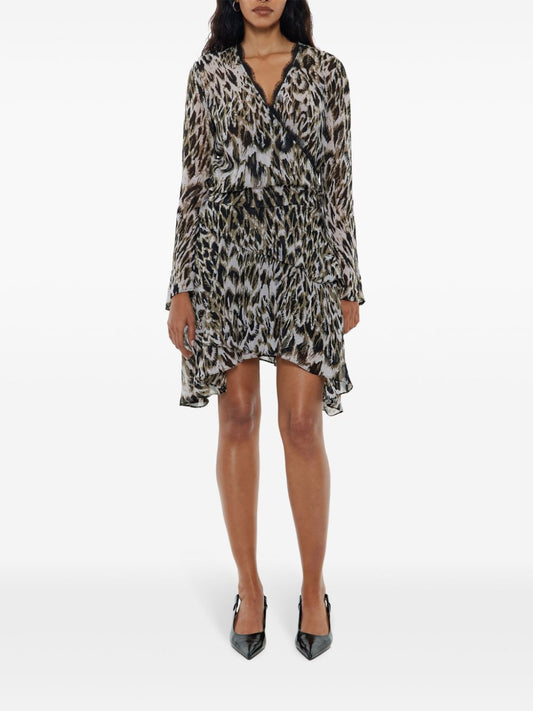 Plumancha-print tiered mini dress