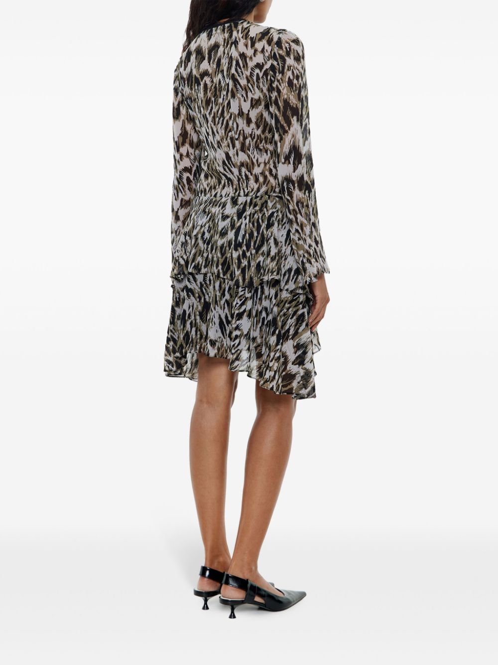 Plumancha-print tiered mini dress