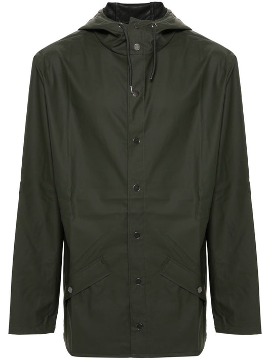 veste de pluie boutonnée avec capuche et cordon de serrage