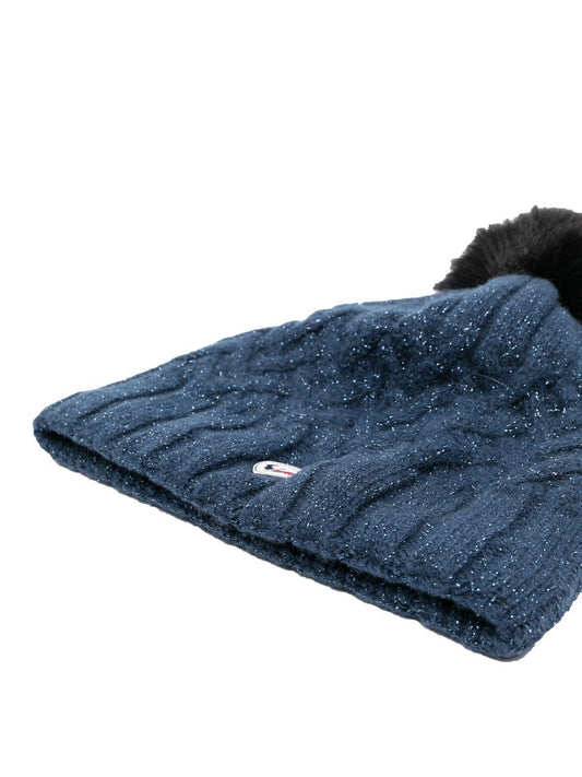cable-knit pompom beanie