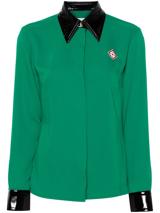 contrast-collar crepe shirt