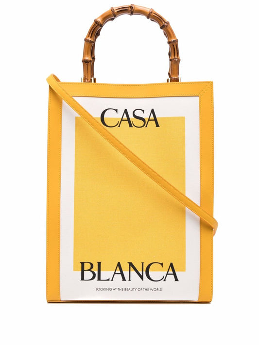 logo-print bamboo-handle tote bag