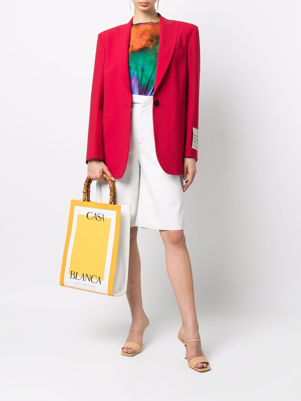 logo-print bamboo-handle tote bag