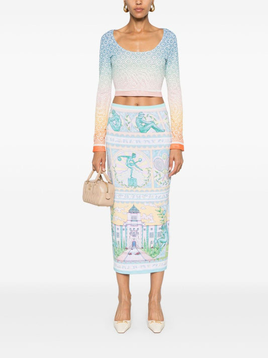 Vase-print midi skirt