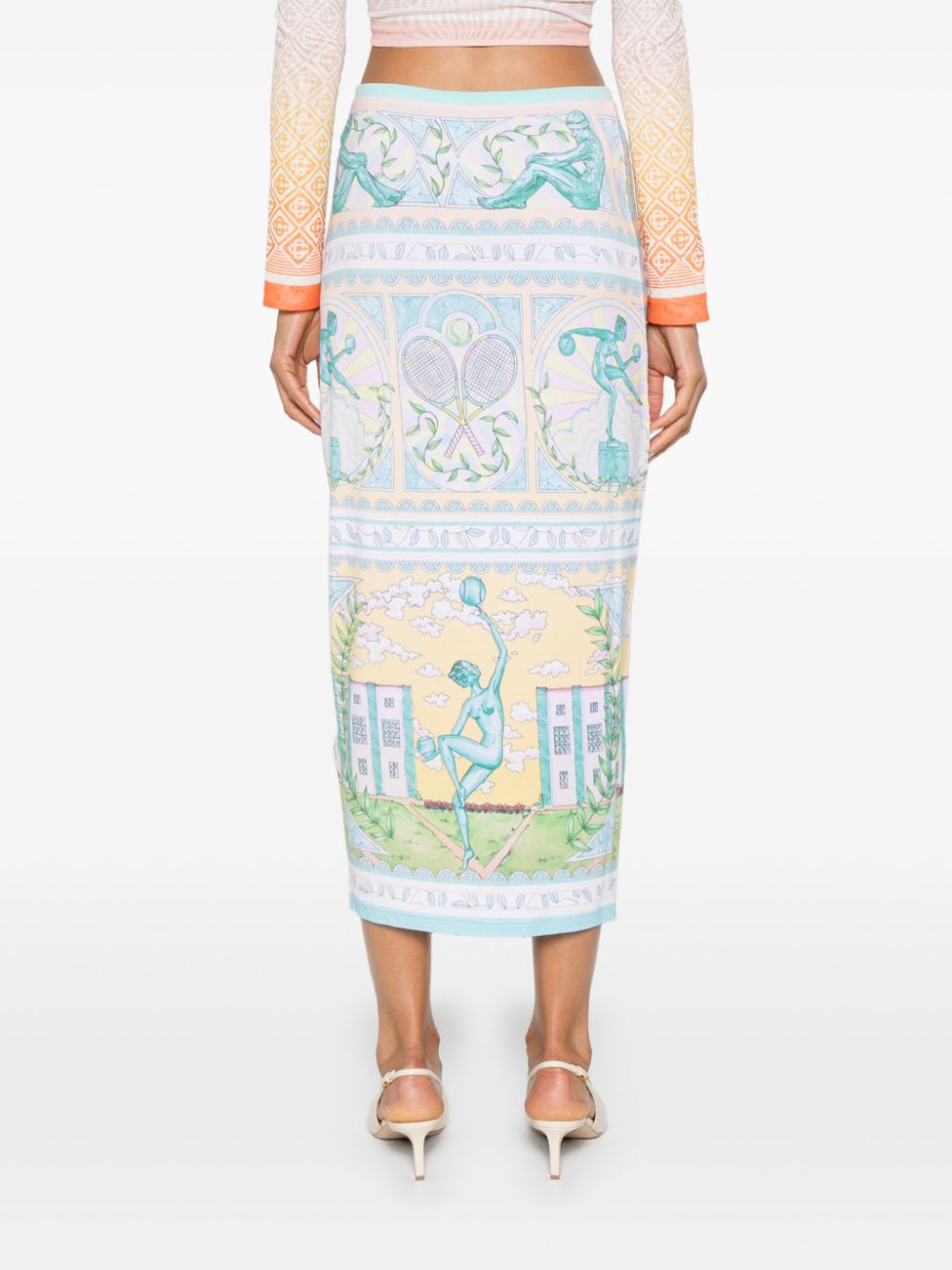 Vase-print midi skirt