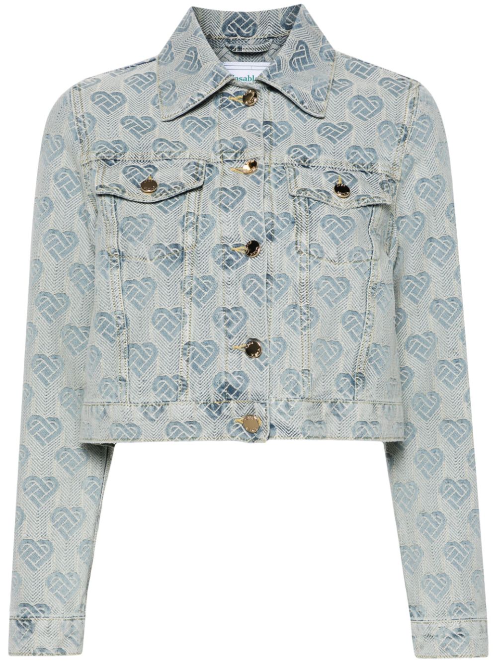 veste en jean à monogramme en jacquard et cœur