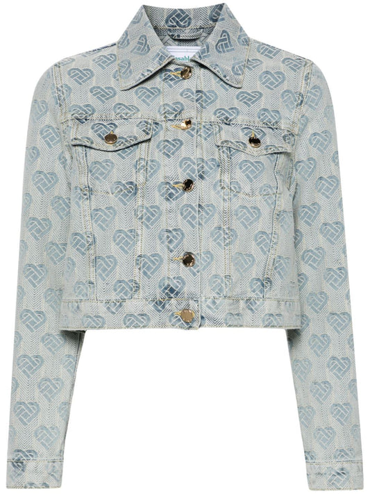 veste en jean à monogramme en jacquard et cœur