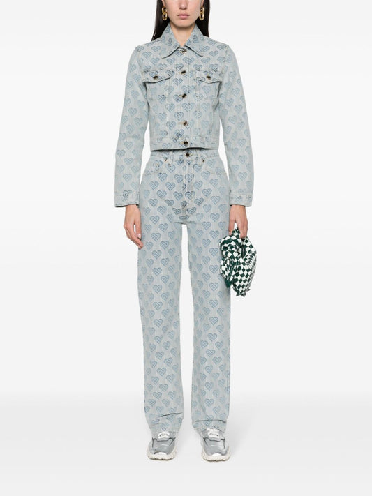 veste en jean à monogramme en jacquard et cœur