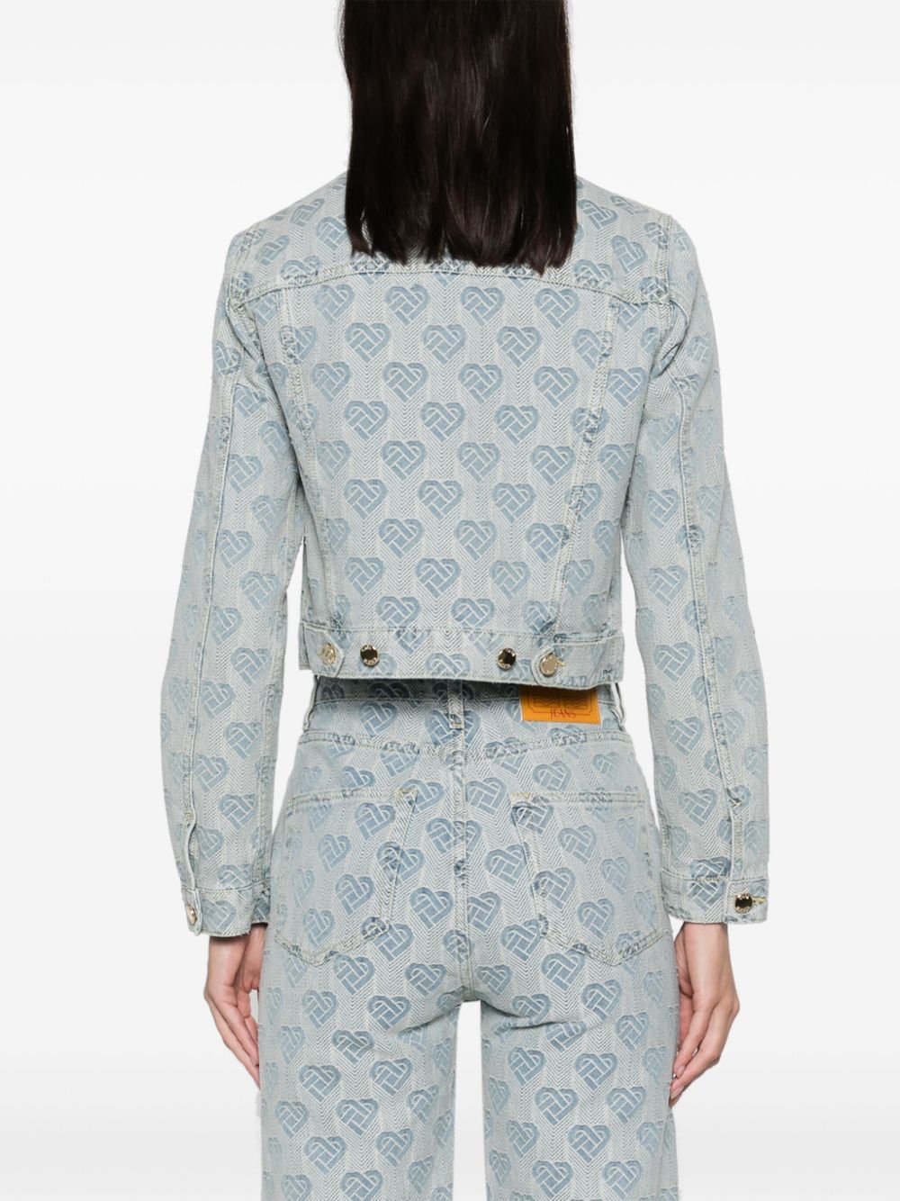veste en jean à monogramme en jacquard et cœur