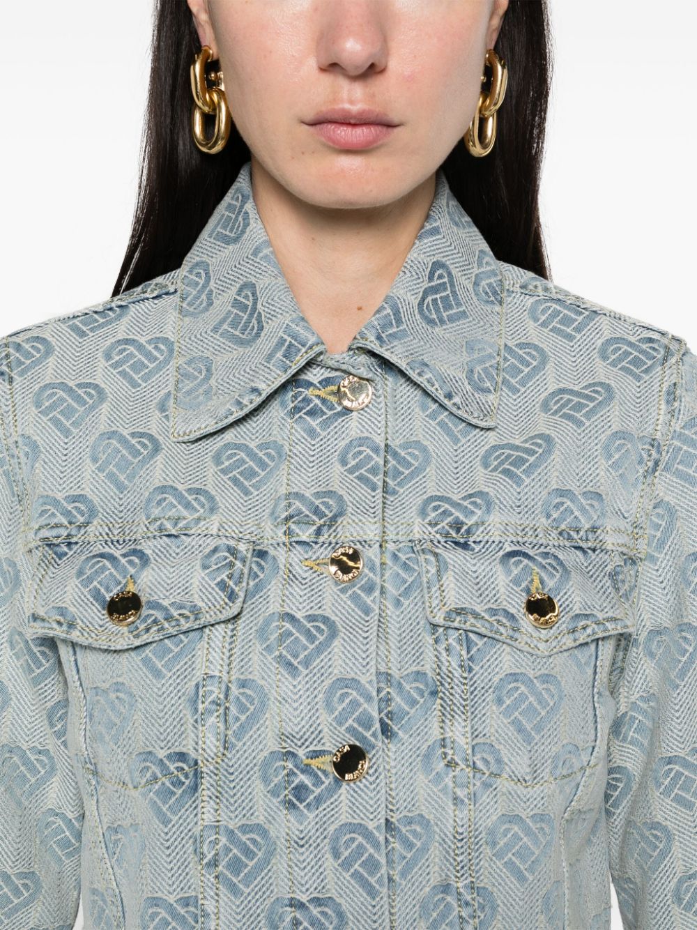 veste en jean à monogramme en jacquard et cœur