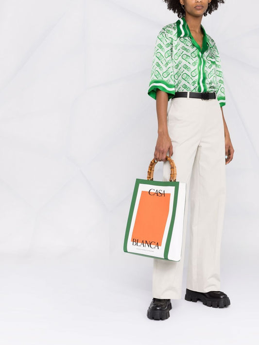 logo-print bamboo-handle tote bag