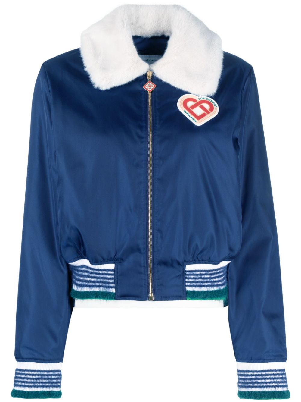 veste à col en fausse fourrure avec patch logo