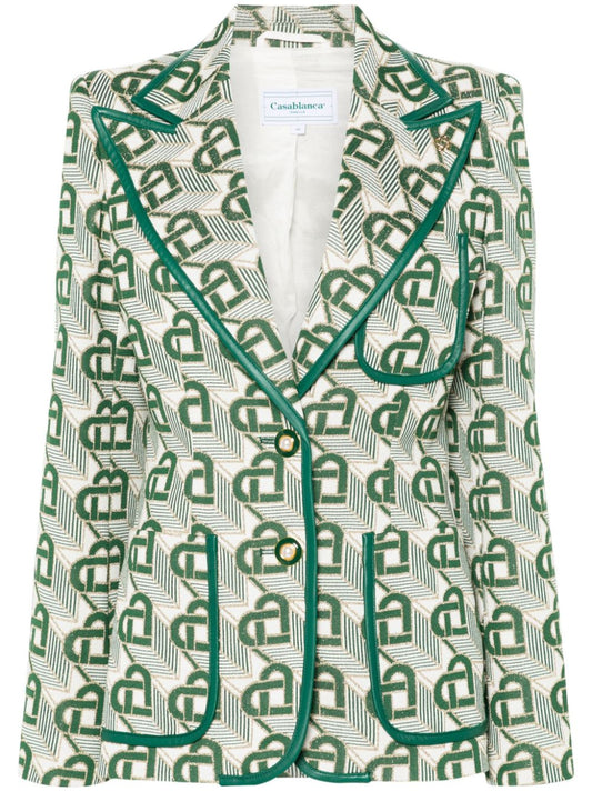 Blazer à revers en pointe avec motif jacquard en forme de cœur