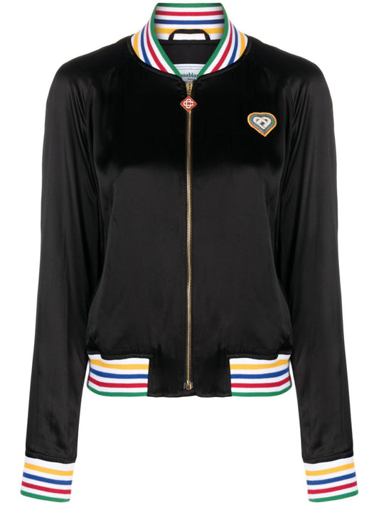 Blouson aviateur en soie Rainbow Heart