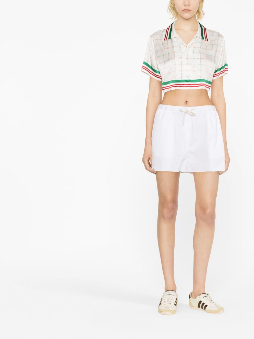 Chemise courte en soie à carreaux de tennis